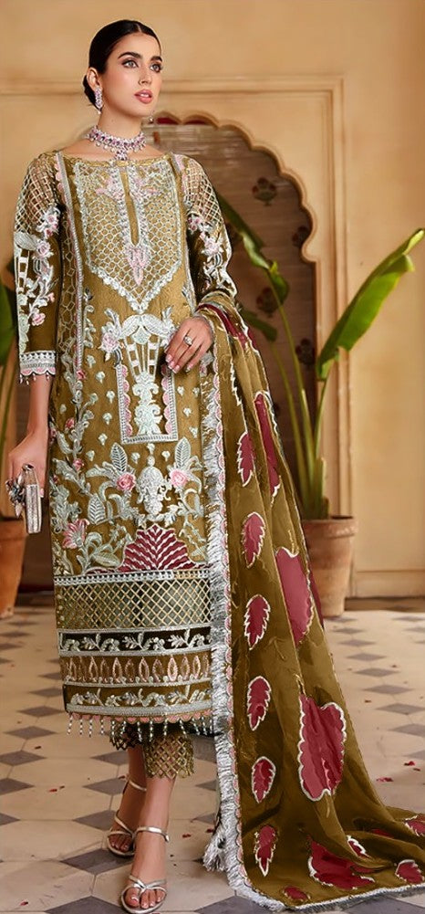 Maryam's Embroidered Suit in Seashell with Laser Cutting Dupatta