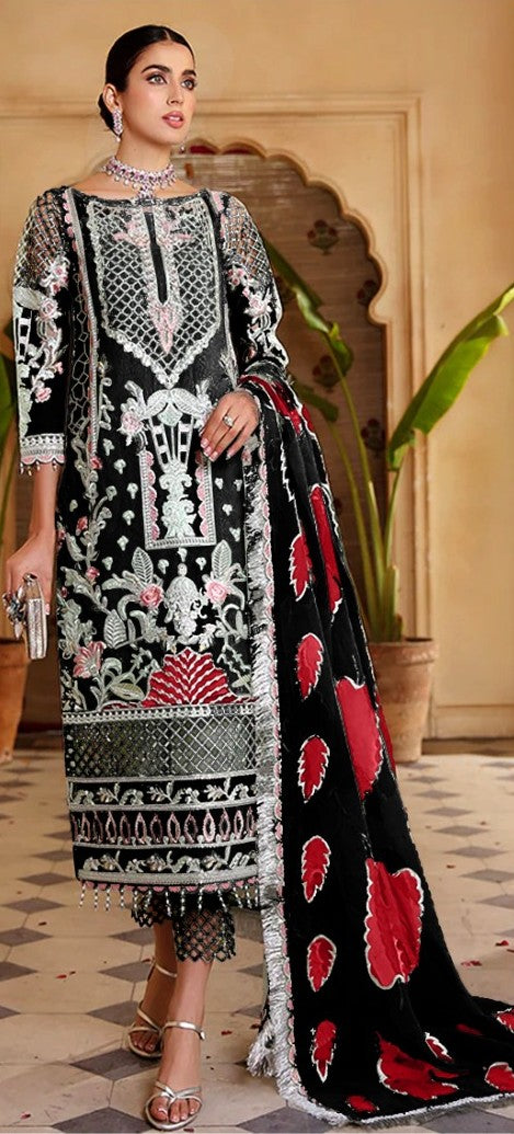 Maryam's Embroidered Suit in mouse zinc with Laser Cutting Dupatta